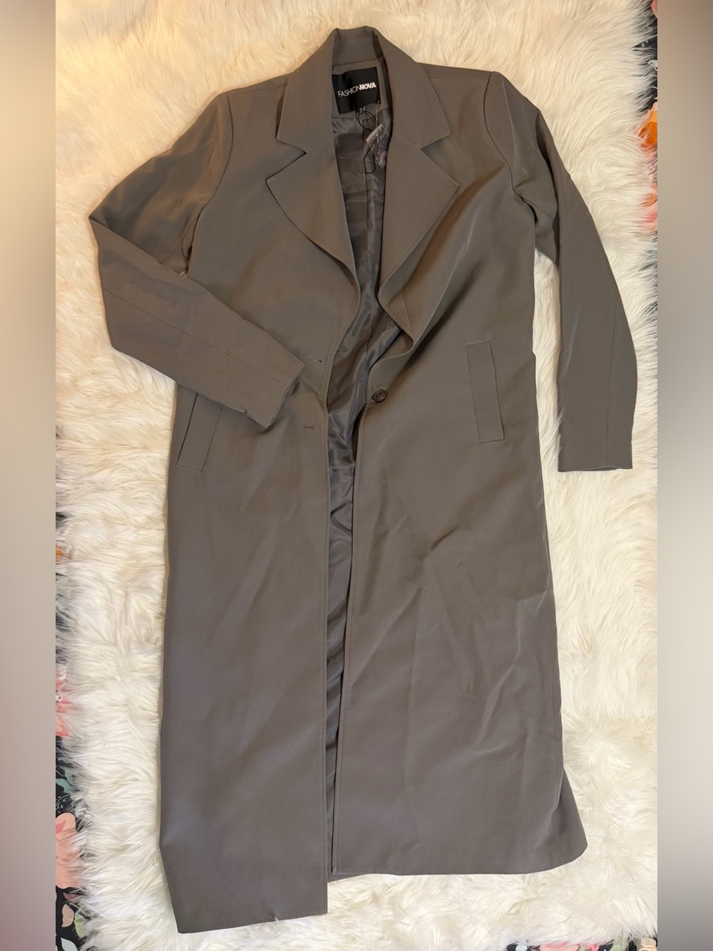 Fashion Nova Gray/Taupe Longline Tailored Coat XS NWT - Picture 2 of 14